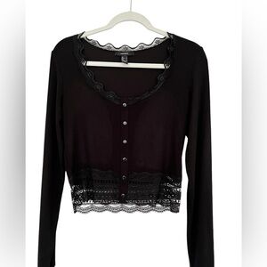 Forever 21 Women's Cropped Knit Lace Cardigan Black US Size Large
